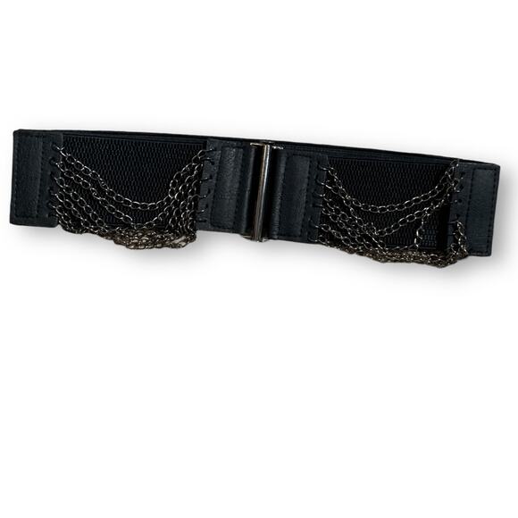 Vintage Y2K Black Leather Layered Chain Belt Festival Statement Edgy Accessory